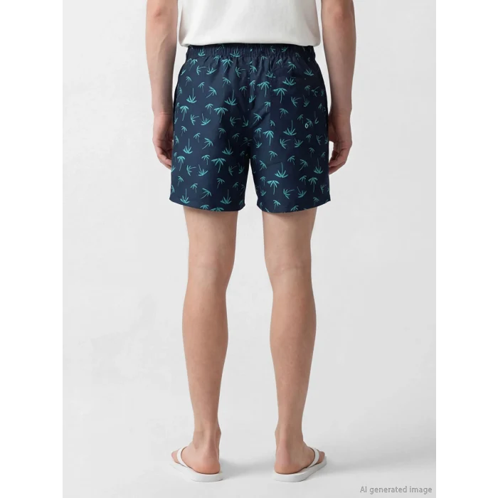 LCW SWIMWEAR Lacivert Kısa Boy Palmiye Desenli Erkek Deniz Şortu