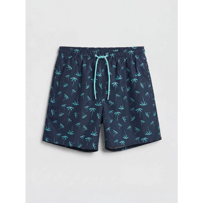 LCW SWIMWEAR Lacivert Kısa Boy Palmiye Desenli Erkek Deniz Şortu