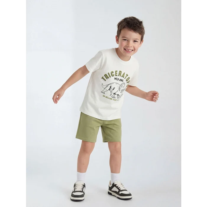 LCW Kids Ekru Baskılı Erkek Çocuk Tişört ve Şort