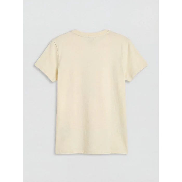 LCW Kids Sarı Bisiklet Yaka Boncuklu Kız Çocuk Tişört