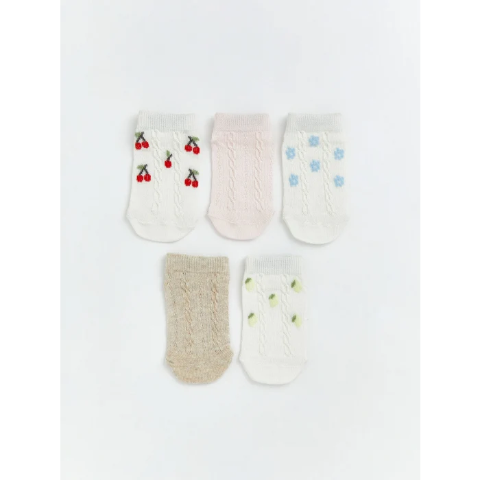 LCW baby Ekru Ajurlu Kız Bebek Patik Çorap 5li
