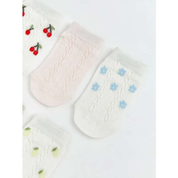 LCW baby Ekru Ajurlu Kız Bebek Patik Çorap 5li