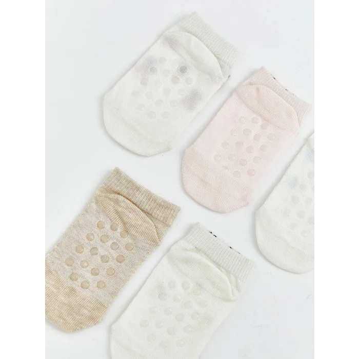 LCW baby Ekru Ajurlu Kız Bebek Patik Çorap 5li