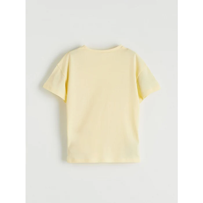 LCW Kids Sarı Bisiklet Yaka Kalp Detaylı Kız Çocuk Tişört