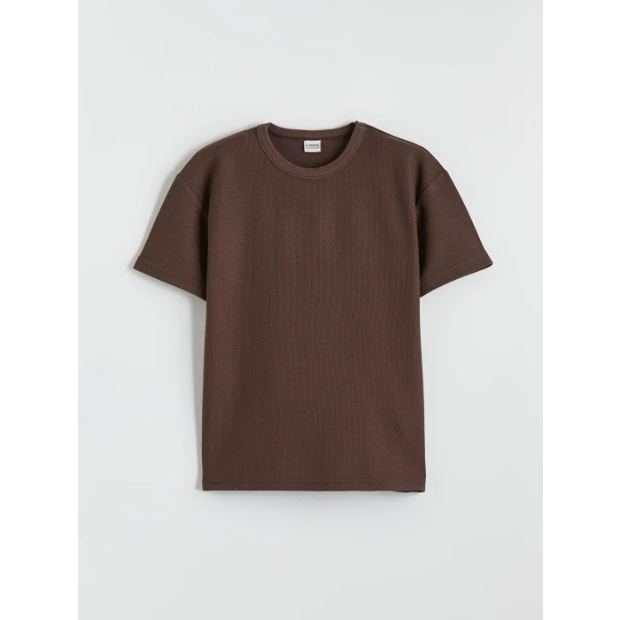 LCW Kids Kahverengi Bisiklet Yaka Erkek Çocuk Tişört