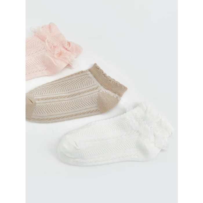LCW baby Pembe Kız Bebek Desenli Patik Çorap 3lü