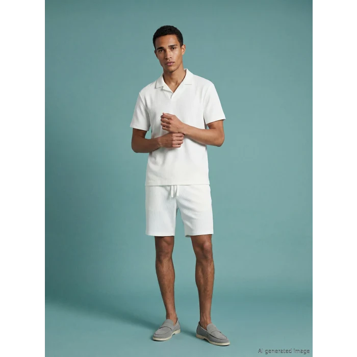 LCW Vision Ekru Polo Yaka Dokulu Erkek Tişört