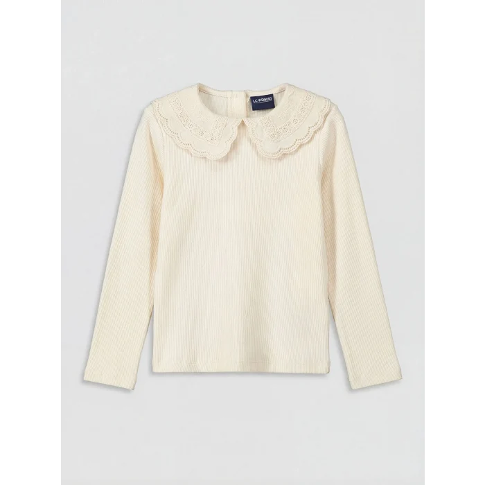 LCW Kids Ekru Bebe Yaka Uzun Kollu Kız Çocuk Kaşkorse Tişört