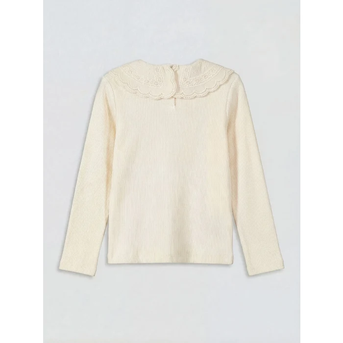 LCW Kids Ekru Bebe Yaka Uzun Kollu Kız Çocuk Kaşkorse Tişört