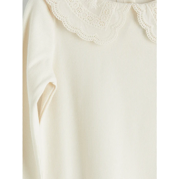 LCW Kids Ekru Bebe Yaka Uzun Kollu Kız Çocuk Kaşkorse Tişört