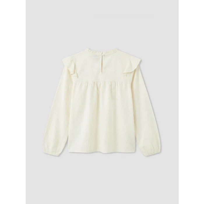 LCW Kids Ekru Fırfır Detaylı Bisiklet Yaka Kız Çocuk Bluz