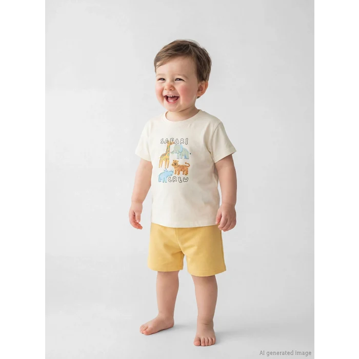LCW baby Ekru Erkek Bebek Baskılı Tişört ve Şort