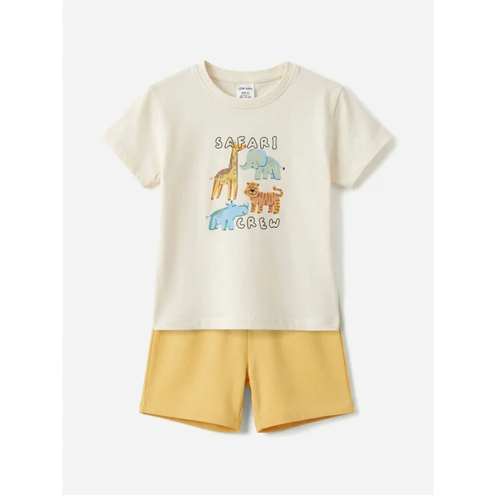 LCW baby Ekru Erkek Bebek Baskılı Tişört ve Şort