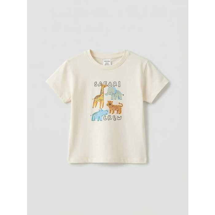 LCW baby Ekru Erkek Bebek Baskılı Tişört ve Şort