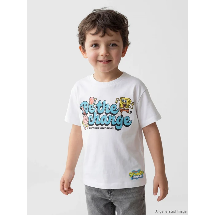 LCW Kids Beyaz Sünger Bob Baskılı Erkek Çocuk Tişört
