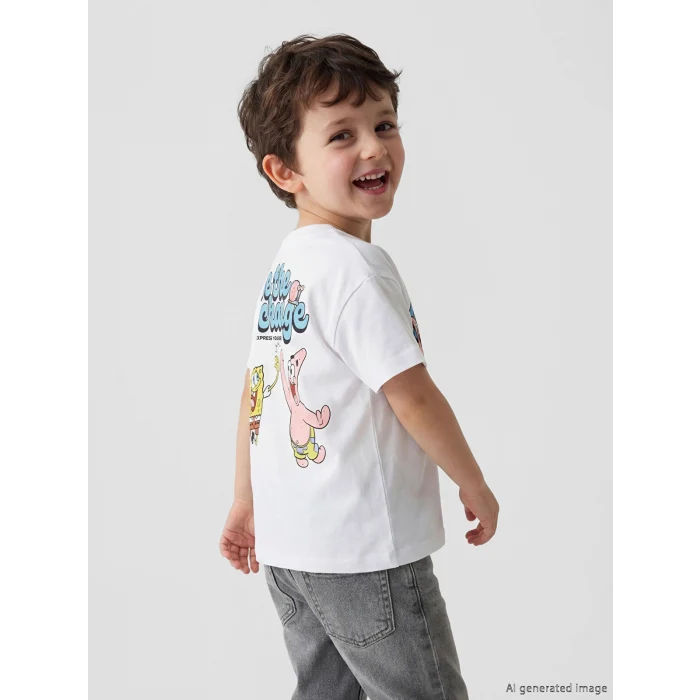 LCW Kids Beyaz Sünger Bob Baskılı Erkek Çocuk Tişört
