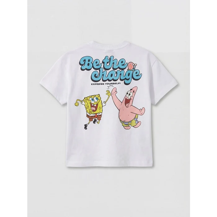 LCW Kids Beyaz Sünger Bob Baskılı Erkek Çocuk Tişört