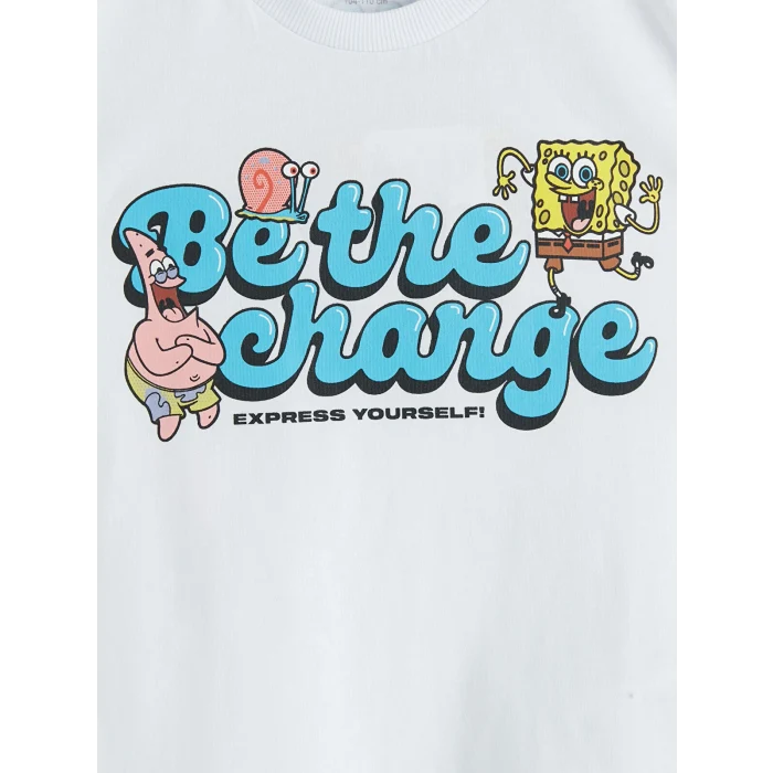 LCW Kids Beyaz Sünger Bob Baskılı Erkek Çocuk Tişört