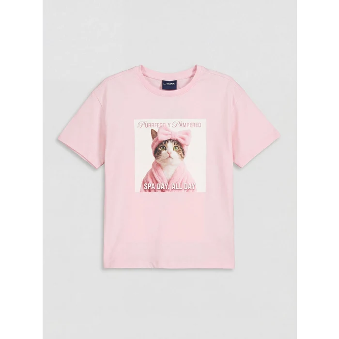 LCW Kids Pembe Baskılı Kız Çocuk Şortlu Pijama Takımı