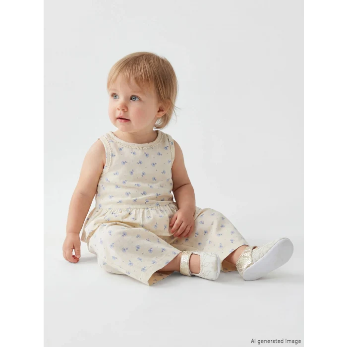 LCW baby Bej Çiçekli Kız Bebek Bluz ve Pantolon