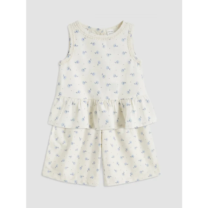 LCW baby Bej Çiçekli Kız Bebek Bluz ve Pantolon