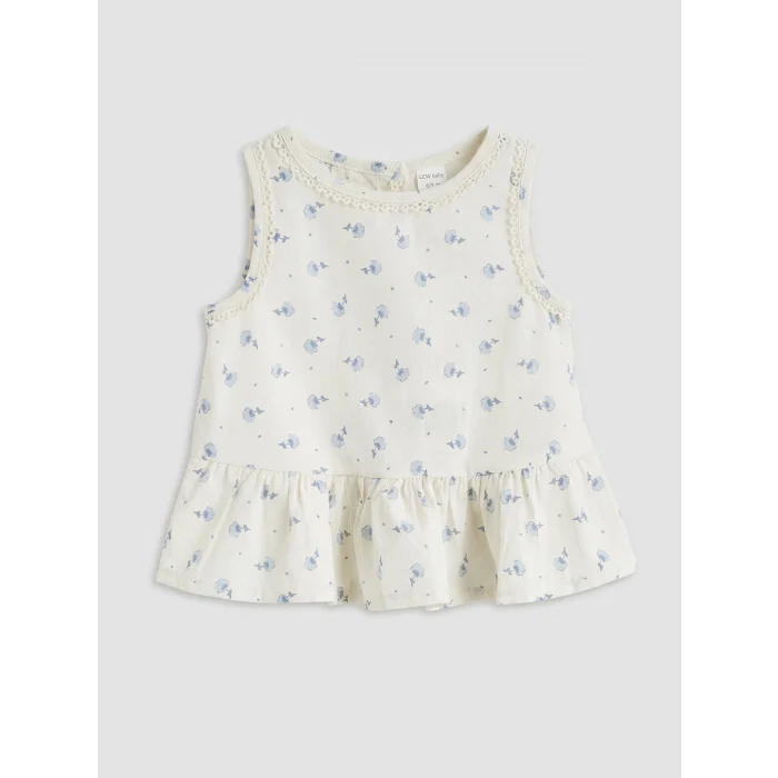 LCW baby Bej Çiçekli Kız Bebek Bluz ve Pantolon