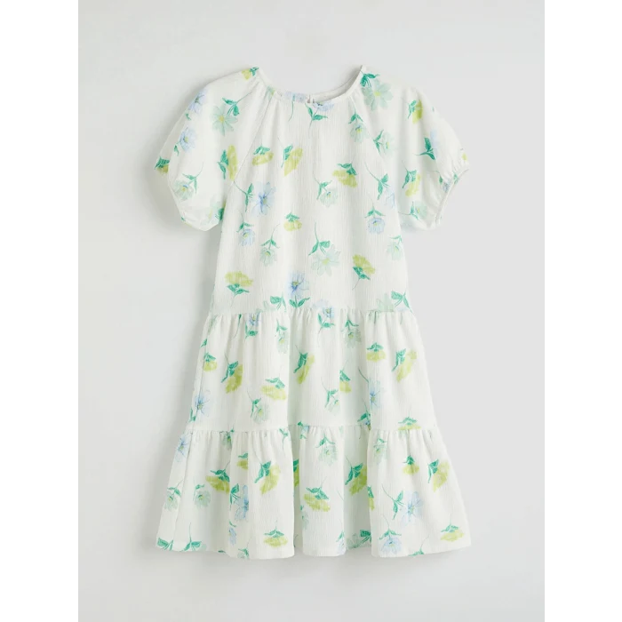 LCW Kids Beyaz Bisiklet Yaka Çiçekli Kız Çocuk Elbise