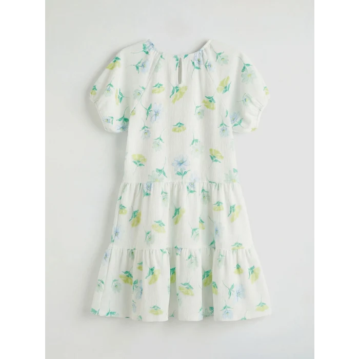 LCW Kids Beyaz Bisiklet Yaka Çiçekli Kız Çocuk Elbise