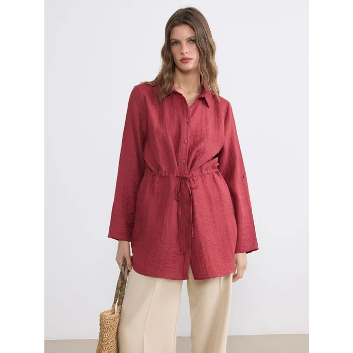 LCWAIKIKI Classic Bordo Dokulu Büzgülü Kadın Gömlek Tunik