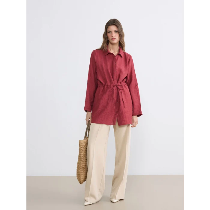 LCWAIKIKI Classic Bordo Dokulu Büzgülü Kadın Gömlek Tunik