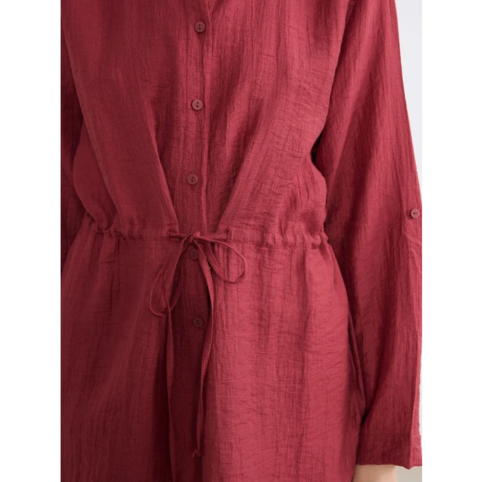 LCWAIKIKI Classic Bordo Dokulu Büzgülü Kadın Gömlek Tunik