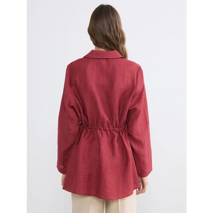 LCWAIKIKI Classic Bordo Dokulu Büzgülü Kadın Gömlek Tunik