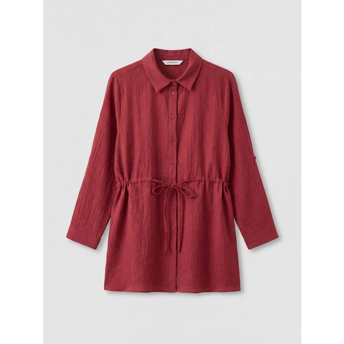 LCWAIKIKI Classic Bordo Dokulu Büzgülü Kadın Gömlek Tunik