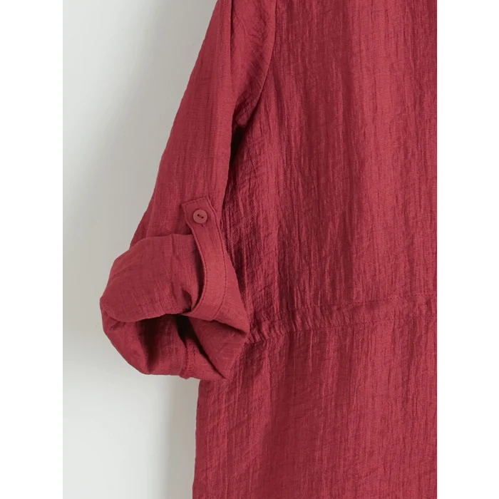LCWAIKIKI Classic Bordo Dokulu Büzgülü Kadın Gömlek Tunik