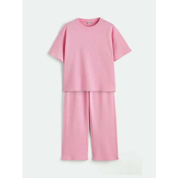 LCW Kids Pembe Bisiklet Yaka Kız Çocuk Tişört ve Eşofman Altı