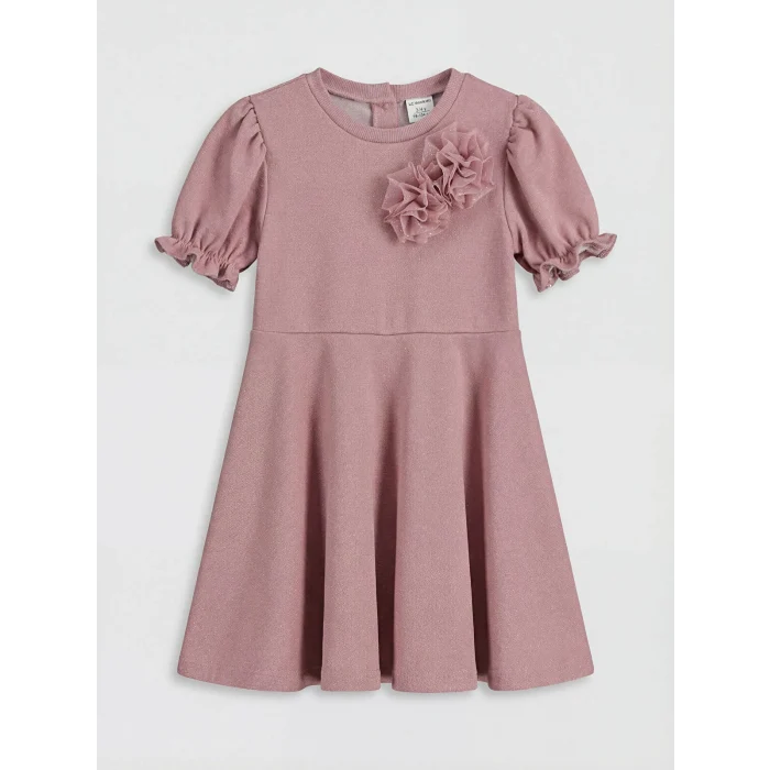 LCW Kids Pembe Bisiklet Yaka Çiçek Detaylı Kız Çocuk Elbise