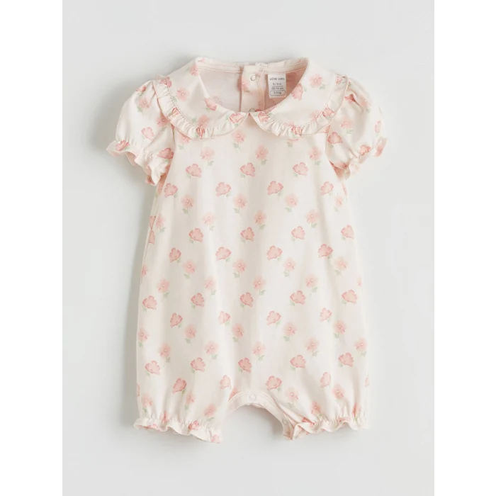 LCW baby Pembe Çiçekli Kız Bebek Tulum ve Saç Bandı