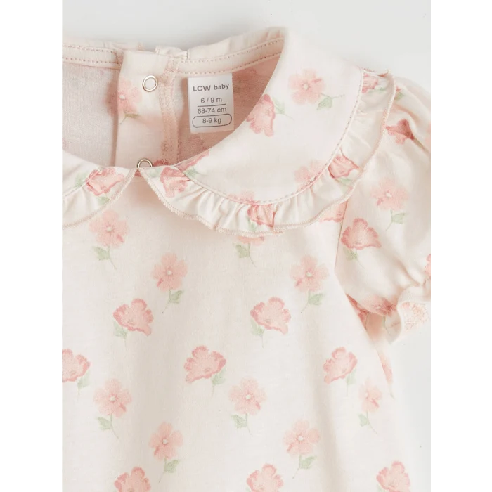 LCW baby Pembe Çiçekli Kız Bebek Tulum ve Saç Bandı