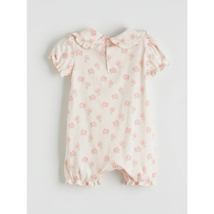 LCW baby Pembe Çiçekli Kız Bebek Tulum ve Saç Bandı