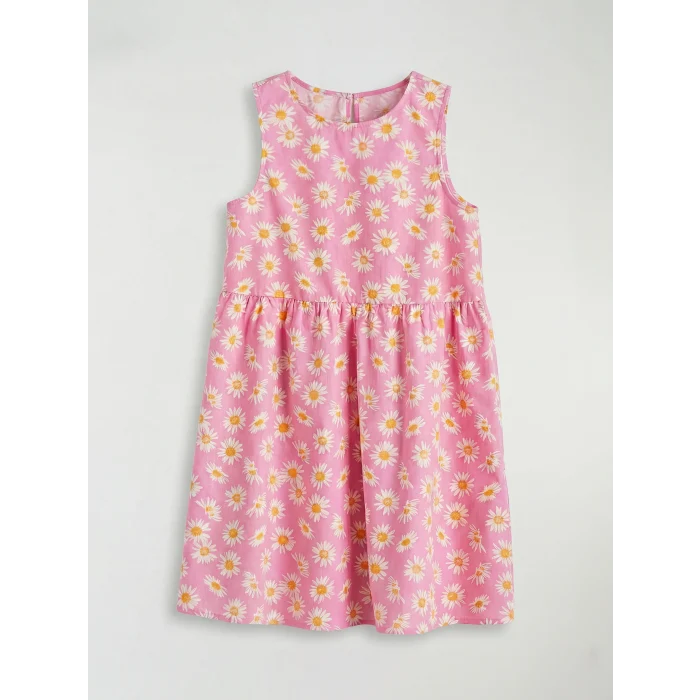 LCW Kids Pembe Bisiklet Yaka Çiçekli Kız Çocuk Poplin Elbise