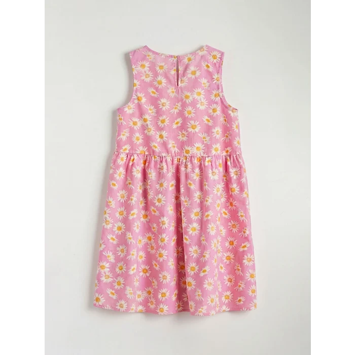 LCW Kids Pembe Bisiklet Yaka Çiçekli Kız Çocuk Poplin Elbise