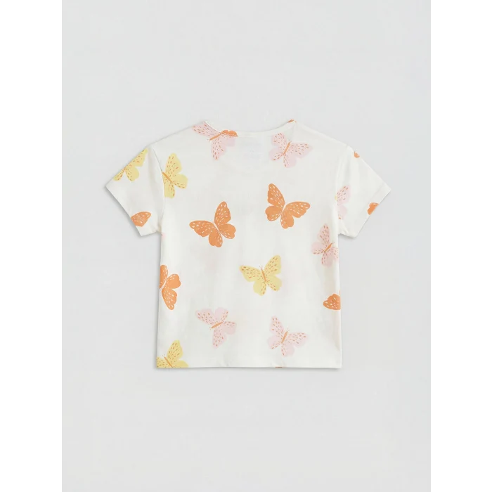 LCW Kids Ekru Kelebek Baskılı Kız Çocuk ve Tayt