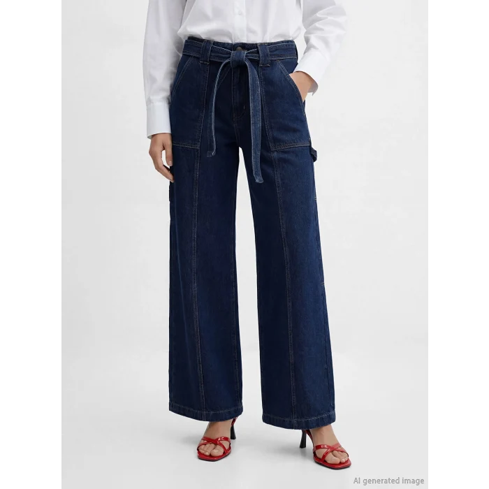 LCW Jeans İndigo Beli Kemerli Wideleg Kadın Jean Pantolon