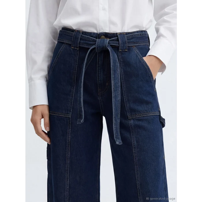 LCW Jeans İndigo Beli Kemerli Wideleg Kadın Jean Pantolon