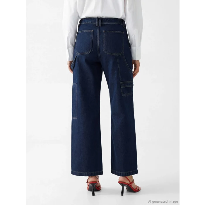 LCW Jeans İndigo Beli Kemerli Wideleg Kadın Jean Pantolon