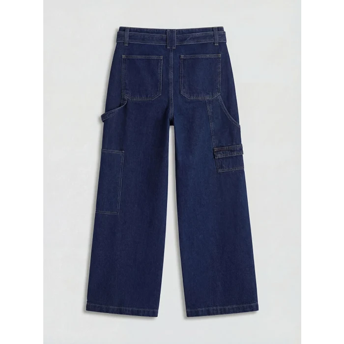 LCW Jeans İndigo Beli Kemerli Wideleg Kadın Jean Pantolon
