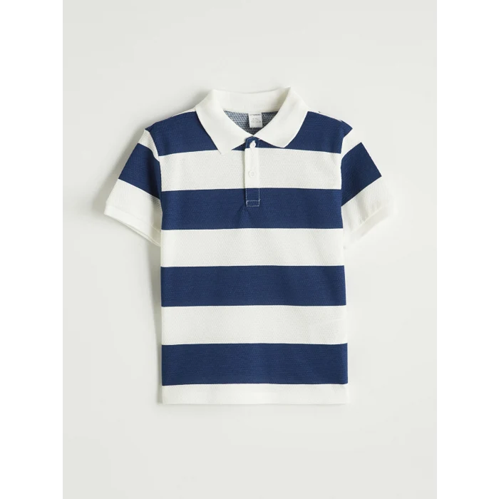 LCW Kids İndigo Polo Yaka Çizgili Erkek Çocuk Tişört