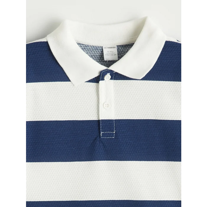 LCW Kids İndigo Polo Yaka Çizgili Erkek Çocuk Tişört