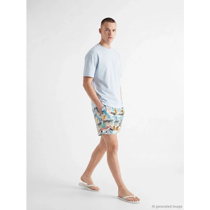LCW SWIMWEAR Beyaz Kısa Boy Desenli Erkek Deniz Şortu