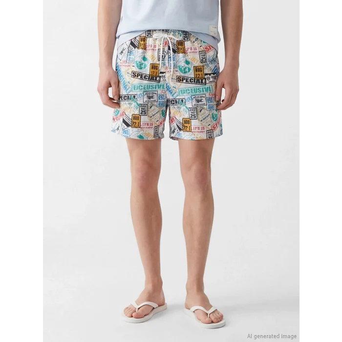 LCW SWIMWEAR Beyaz Kısa Boy Desenli Erkek Deniz Şortu
